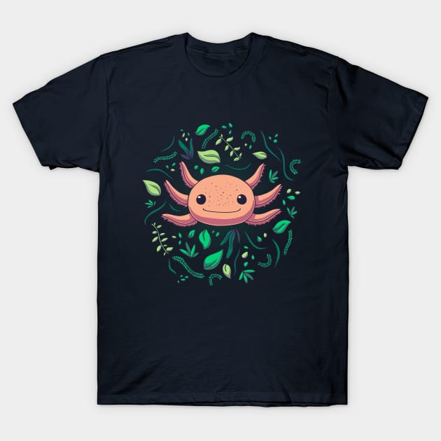 Axolotl with Plants // Kawaii, Wild Animal T-Shirt by Geekydog